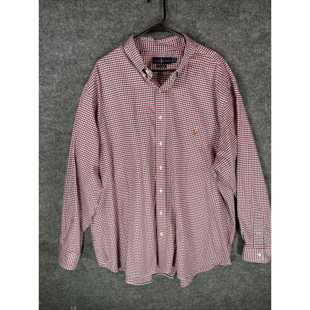 Ralph Lauren Stretch Oxford Shirt Mens 2XB Big Red Blue Gingham Button Up